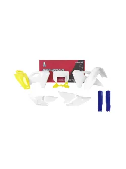 RTECH FULL PLASTIC KIT 8 PCS WITH WHITE FRONT HEADLIGHT PLASTIC AND BLUE FORK PROTECTORS - R-KITHSQ-OEM-824