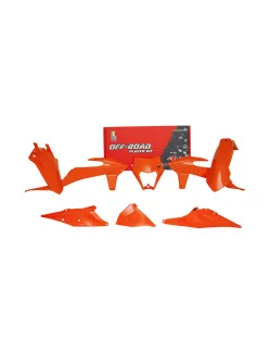 RTECH PLASTIC KIT 6 PCS WITH LEFT AIRBOX COVER & ORANGE HEADLIGHT PLASTIC - R-KITKTM-AR0-520