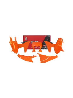 RTECH PLASTIC KIT 6 PCS WITH LEFT AIRBOX COVER & ORANGE HEADLIGHT PLASTIC - R-KITKTM-AR0-624