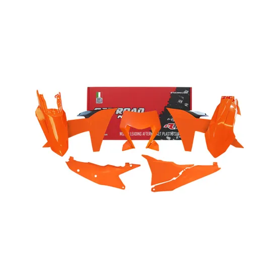 RTECH PLASTIC KIT 6 PCS WITH LEFT AIRBOX COVER & ORANGE HEADLIGHT PLASTIC - R-KITKTM-AR0-624
