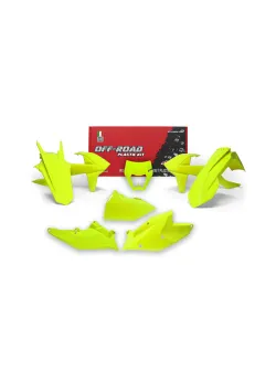 RTECH PLASTIC KIT 6 PCS WITH LEFT AIRBOX COVER AND NEON YELLOW HEADLIGHT PLASTIC - R-KITKTM-GF0-517