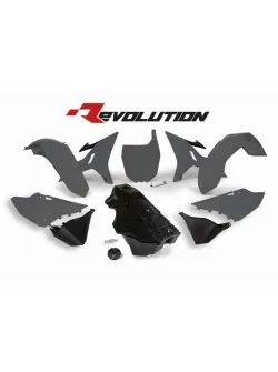 RTECH PLASTIC KIT 7 PCS includes black  gas tank, gas cap and front plate adapter - R-KITYZ0-GR0-016